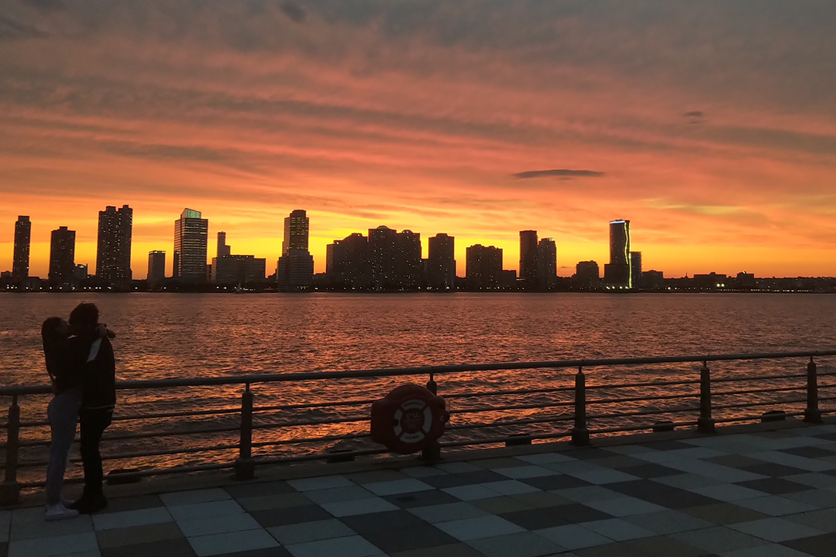 Sunset at Pier 25 in Tribeca, NYC